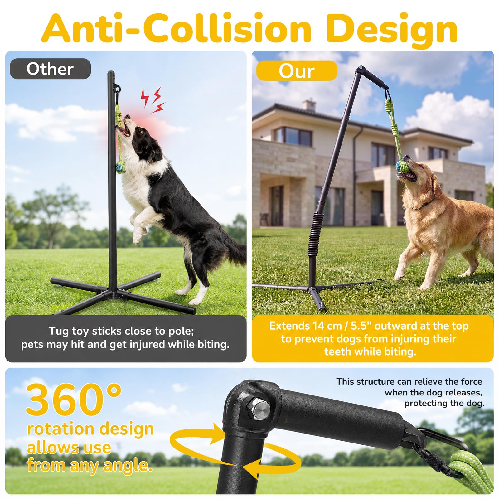 CATISM Tether Tug Dog Toy, palo a molla con paletti a terra, 89-122 cm
