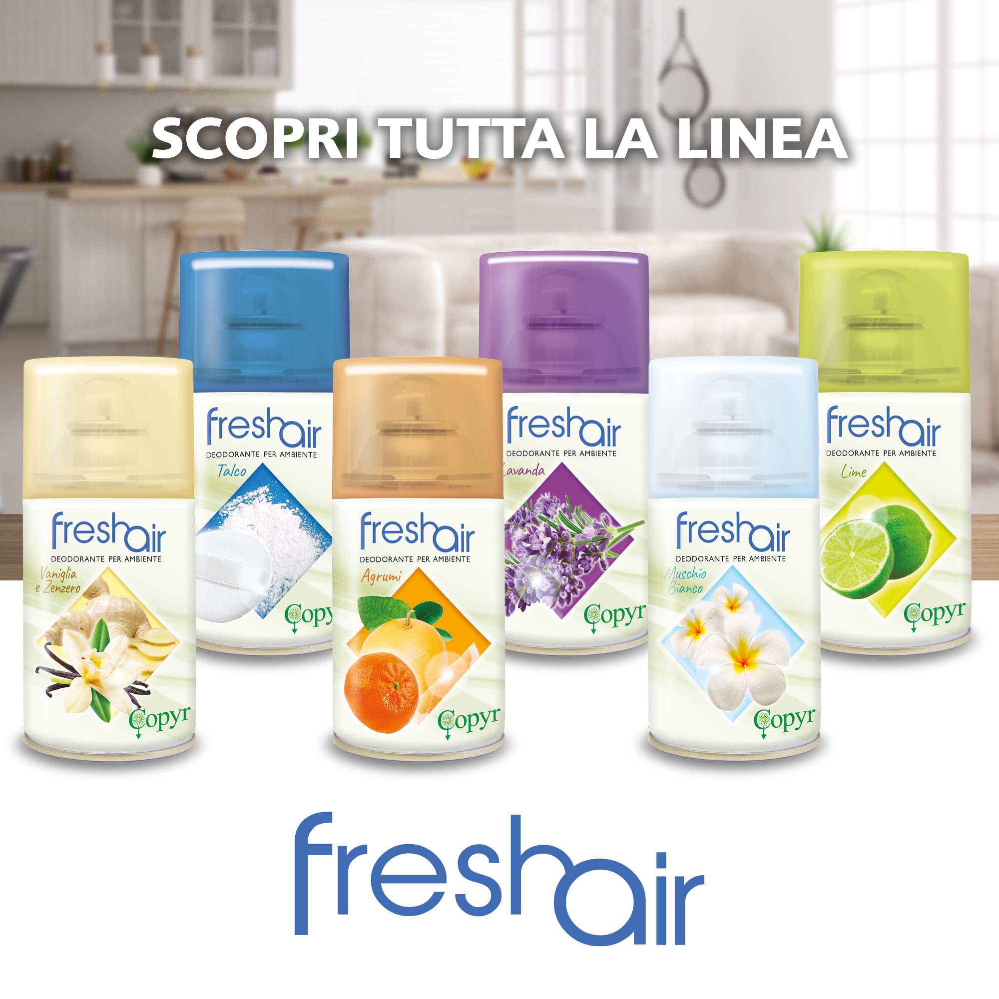 Copyr Fresh Air Lime - Deodorante Ambiente Aerosol dalla Fragranza Fresca e Agrumata, 6 Bombole Spray da 250 ml - Profumatore per Ambienti Interni, Uffici, Ho.Re.Ca - Elimina Odori fino a 100 m3