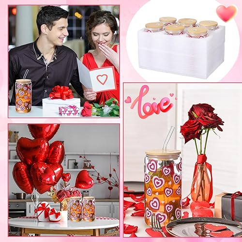 Miniatura 6 de Maxcheck 6 vasos de vidrio con tapas de bambú y popote de vidrio, vaso con forma de lata de cerveza de 16 onzas, vasos para café helado, vasos con