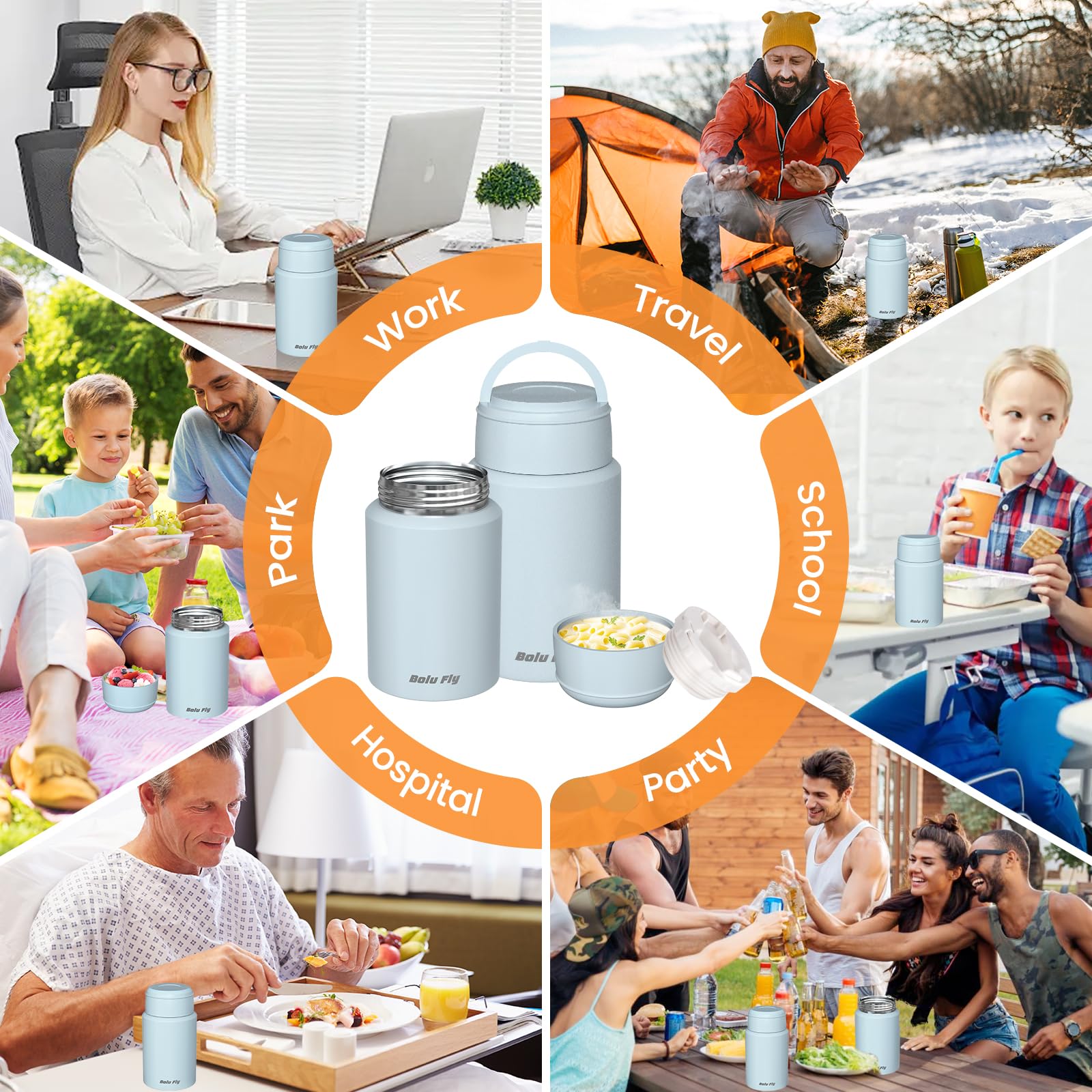 Suppen-Thermoskanne für heiße und kalte Speisen für Erwachsene, isoliertes Lebensmittelglas, Edelstahl-Vakuum-Thermo-Lunchbox-Behälter mit Tragetasche und Löffel (524.5 g, 765.4 g)