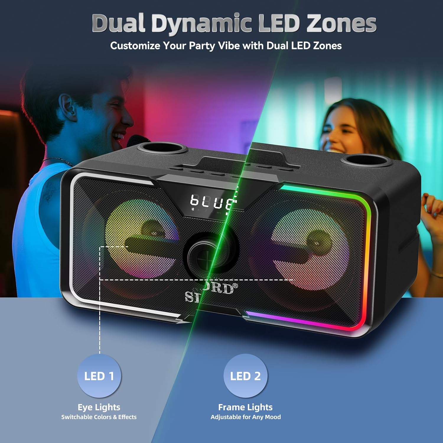 215 Bluetooth Karaoke Machine for Adult Kid with Storage and Charging Station, Powerful Karaoke System, 12H Playtime, Rechargeable Wirless Microphone, Support USB/AUX Indoor Outdoor - Image 5