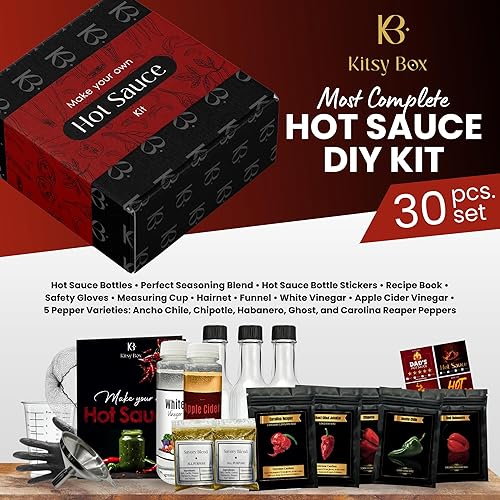Miniatura 2 de Kit de fabricación de salsa picante para hacer tu propia salsa picante, incluye pimientos reales, juego de regalo de 30 piezas para hombres adultos,