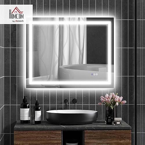Miniatura 2 de HOMCOM Espejo de baño LED con luces, 39 x 32 pulgadas, retroiluminado frontal retroiluminado, espejo LED para baño, antiniebla, memoria, temperatura
