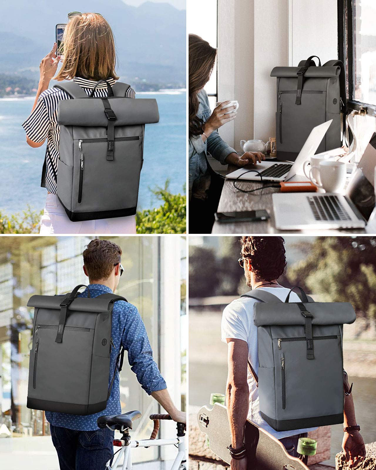 Inateck RollTop plecak męski, damski, 25 l – 30 l, plecak rowerowy, plecak szkolny, na uczelnię, na rower, czas wolny, do pracy, sport, podróże, na rower, stylowy plecak z kieszenią na laptopa 17 cali