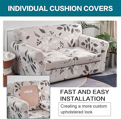 Miniatura 3 de KRFOONN - Fundas elásticas de 3 piezas para sofá biplaza, funda con estampado y 2 fundas independientes para cojines de asiento, lavables, protector