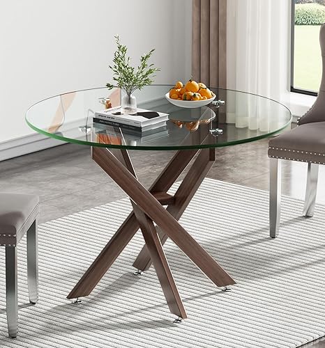 Miniatura 244 de Mesa de comedor de cristal de 51 pulgadas para 4, mesa de comedor rectangular contemporánea con parte superior de vidrio templado y patas de acero