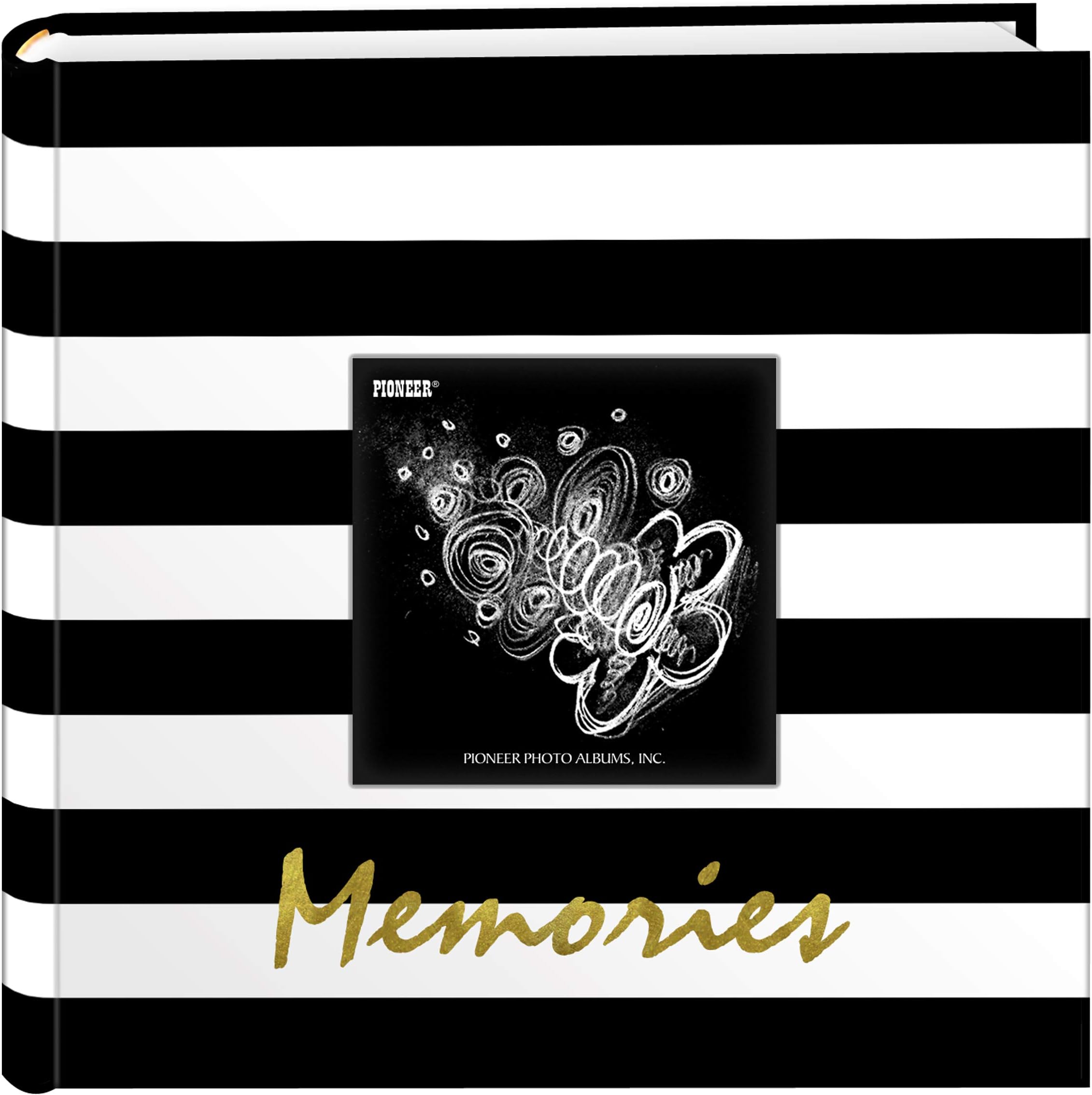 Pioneer Photo Albums Golden Memories Black And White Striped 200 Pkt 4X6 Photo Album, Pocket, Gold