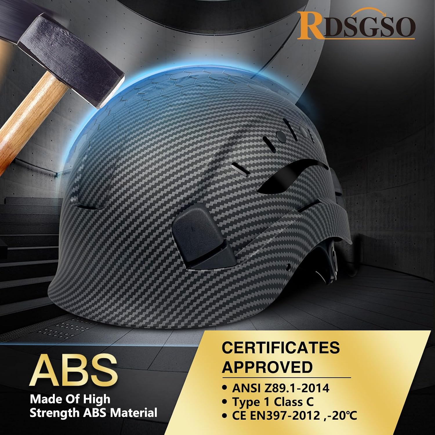 ANSI-Certified Industrial Safety Helmet RGS-6C with Adjustable Vents, 6-Point Suspension Hard Hats for Construction, Rescue, Outdoor Work