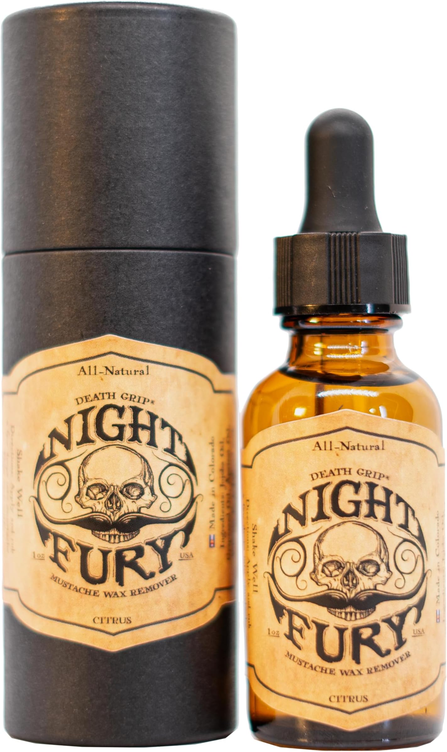 Moustache Wax Remover For Handlebar Moustaches by Death Grip Strong Hold Mustache Wax - Night Fury Mustache Wax Remover 1oz or 30ml