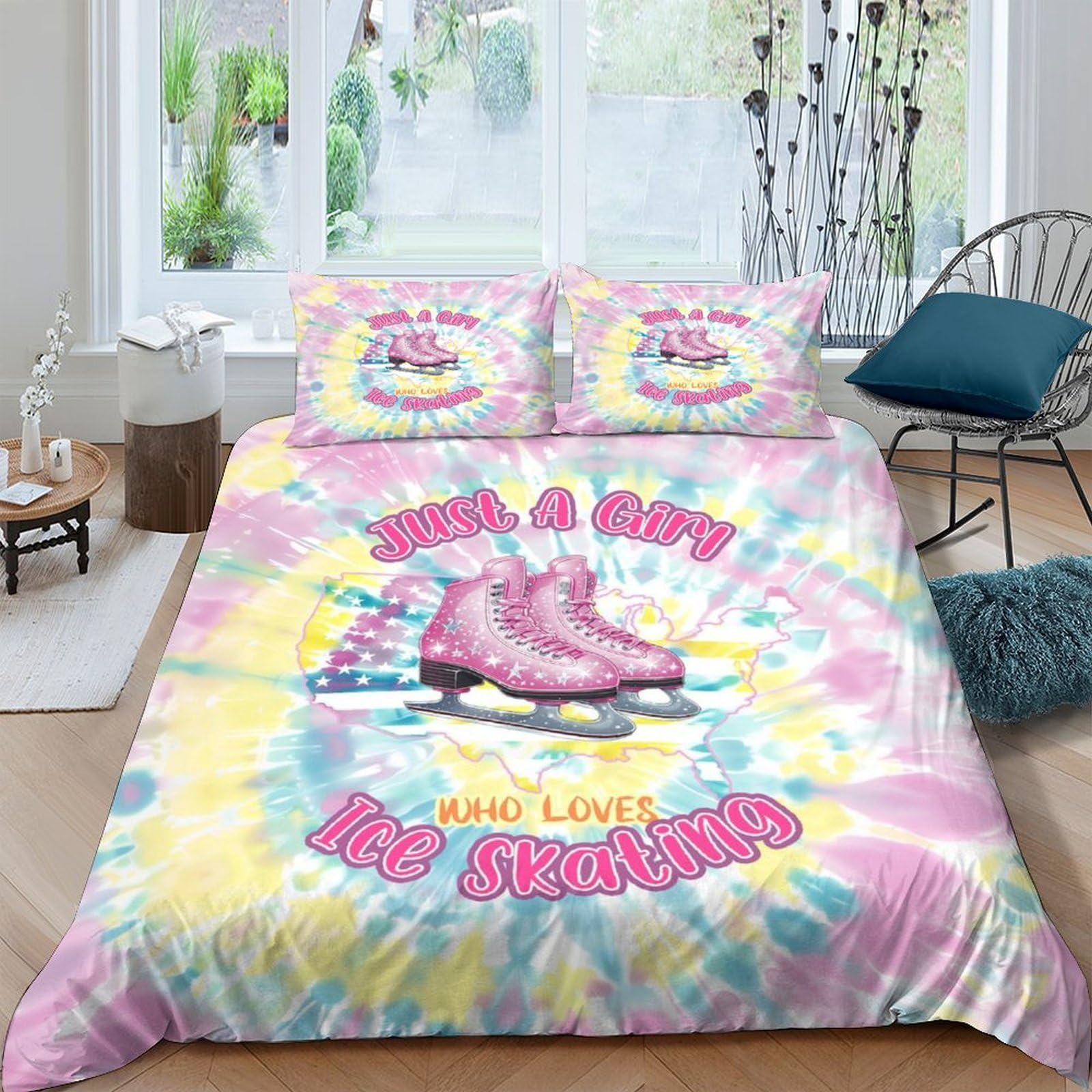 Ctjqhvkz Style-2 3D Printed Tie Dye Roller Skate Fitted Sheet Microfiber Pastel Retro Bed Cover For Bedroom Dorm Decor Single（135X200cm）