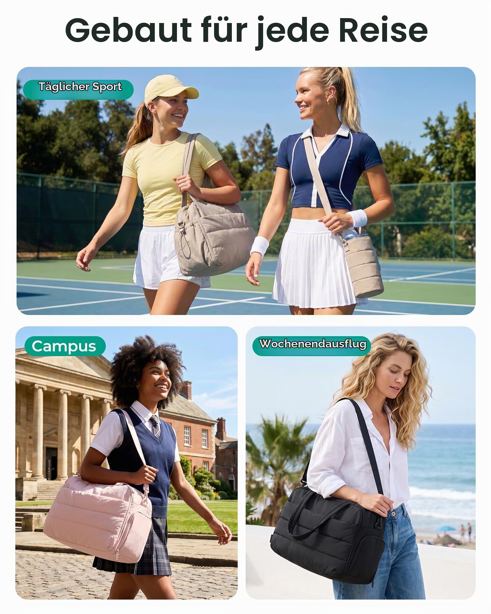 BAGSMART 2 Set Sporttasche Damen, Yogatasche mit Flaschenhalter, Kamel