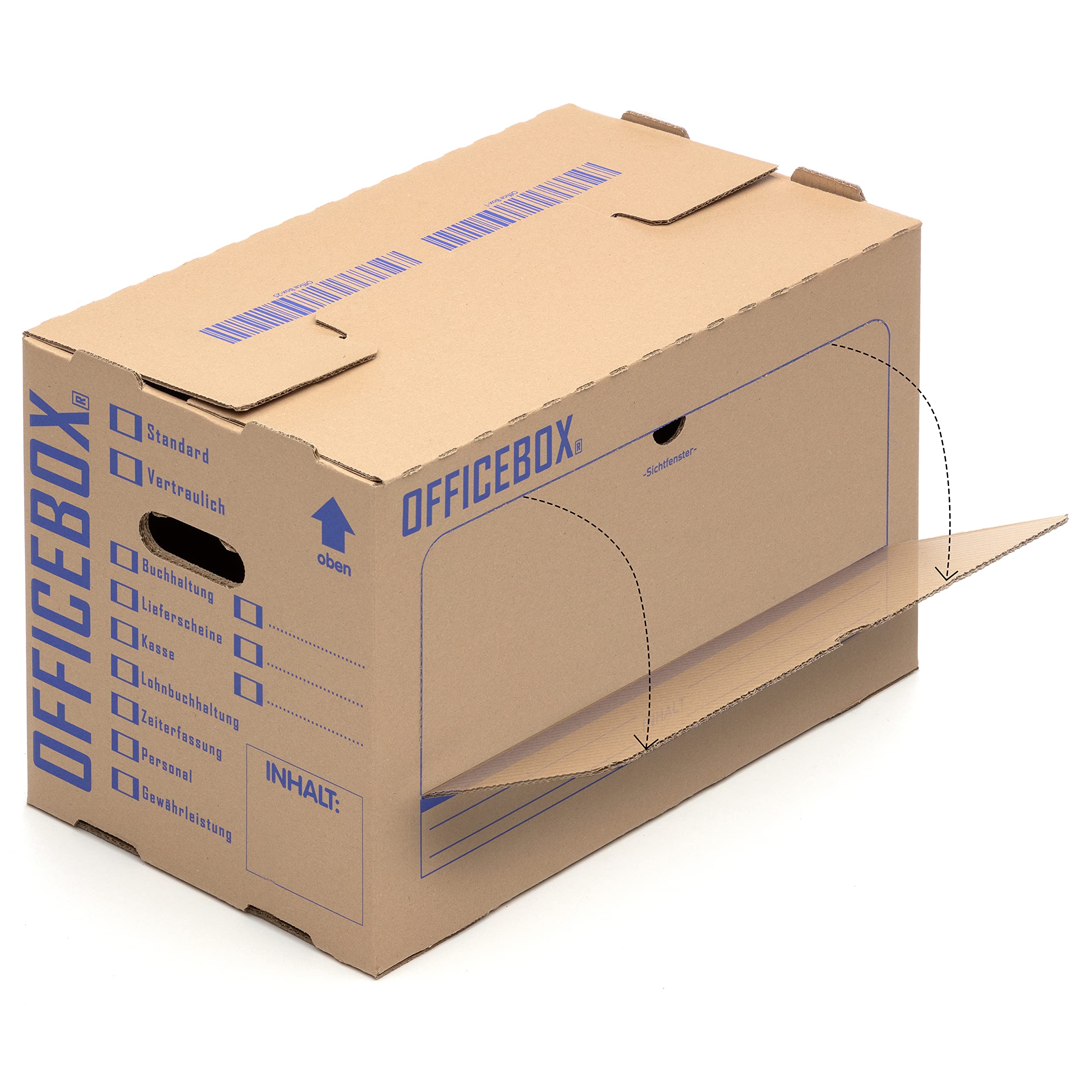 KK Verpackungen Ordnerkarton Archivbox für 6 Ordner | 10 Stück, Doppelwellig bis 40 kg | Stapelbar mit Sichtfenster & Beschriftungsfeldern | Ohne Klebeband faltbar | Archivkarton Braun