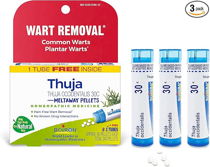 My Personal Guide to the Best Homeopathic Remedies for athlete's foot 14 Boiron Thuja Occidentalis 30C Wart Removal Homeopathic Medicine for Painless Removal of Warts from Plantar (Feet), Hands, and Other Bodily Warts - 3 Count (240 Pellets)