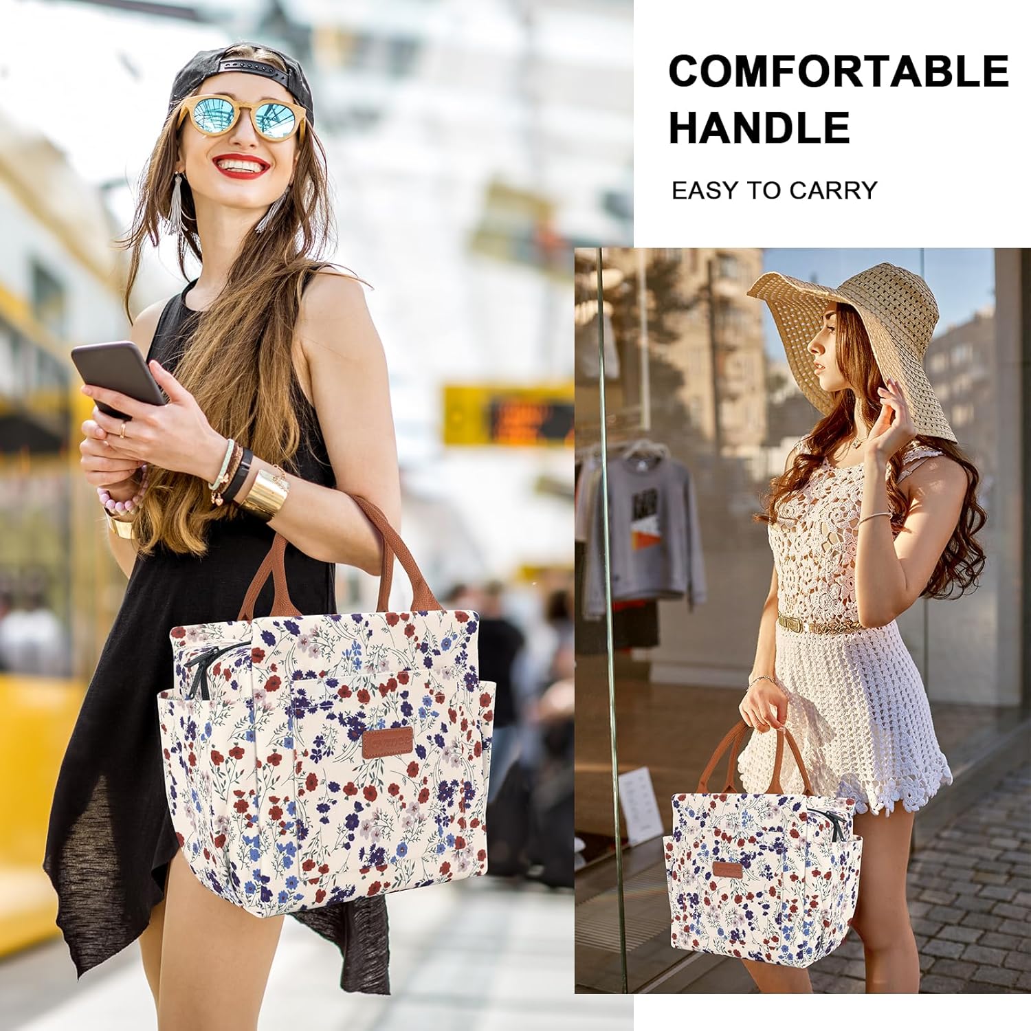 Joymee Lunch Bag Women Insulated Lunch Box Cute Corduroy Reusable Leakproof Large Capacity Lunch Tote Bag for Women Men Adult with Bottle Holder and Side Pockets for Work - Corduroy Floral - Image 6