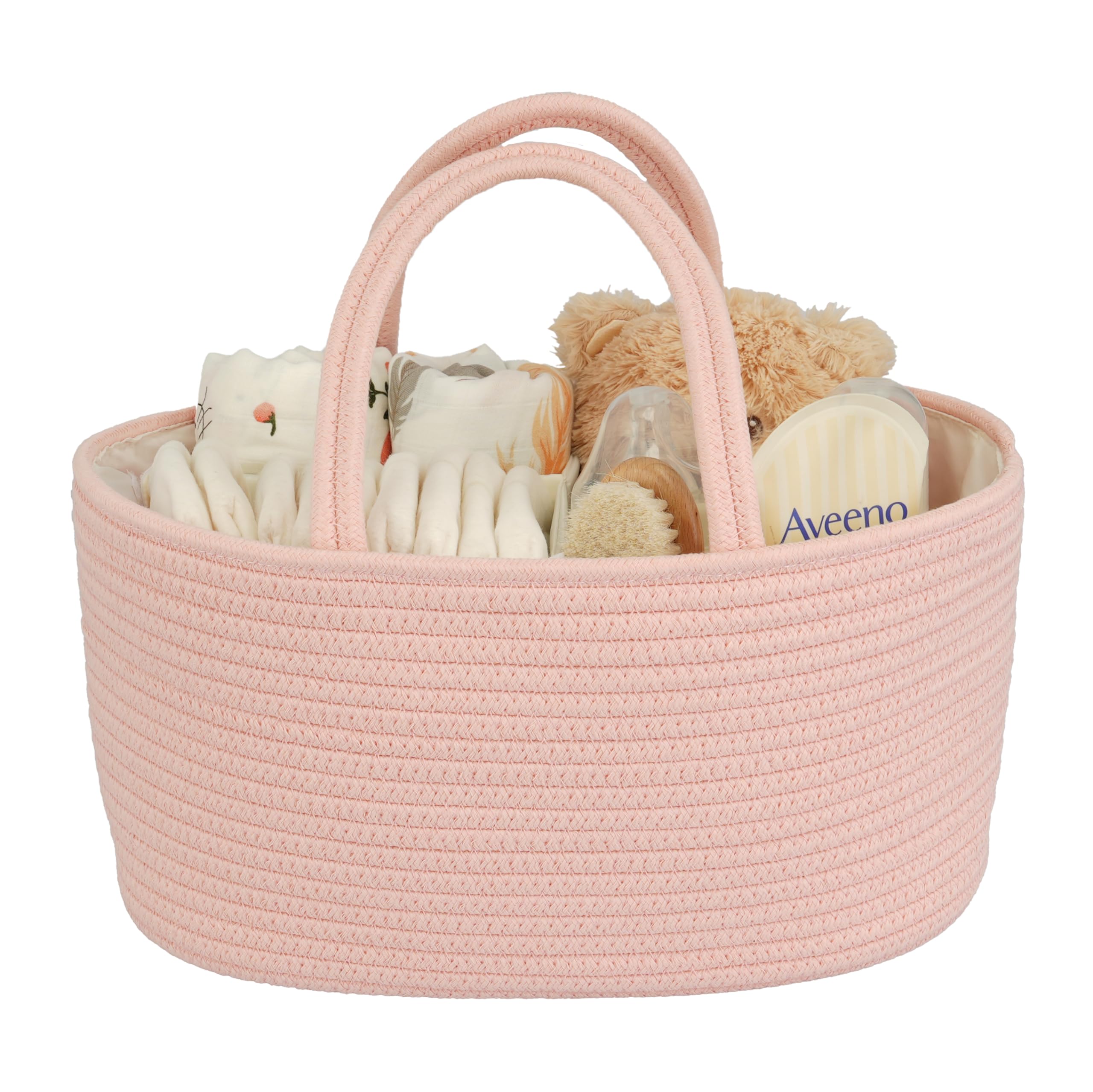 Diaper Caddy Organizer Cotton Rope Baby Basket Nursery Storage and Portable Tote Bag for Car Ideal Baby Shower Gifts and Registry Must-Have for Newborn Essentials coral pink