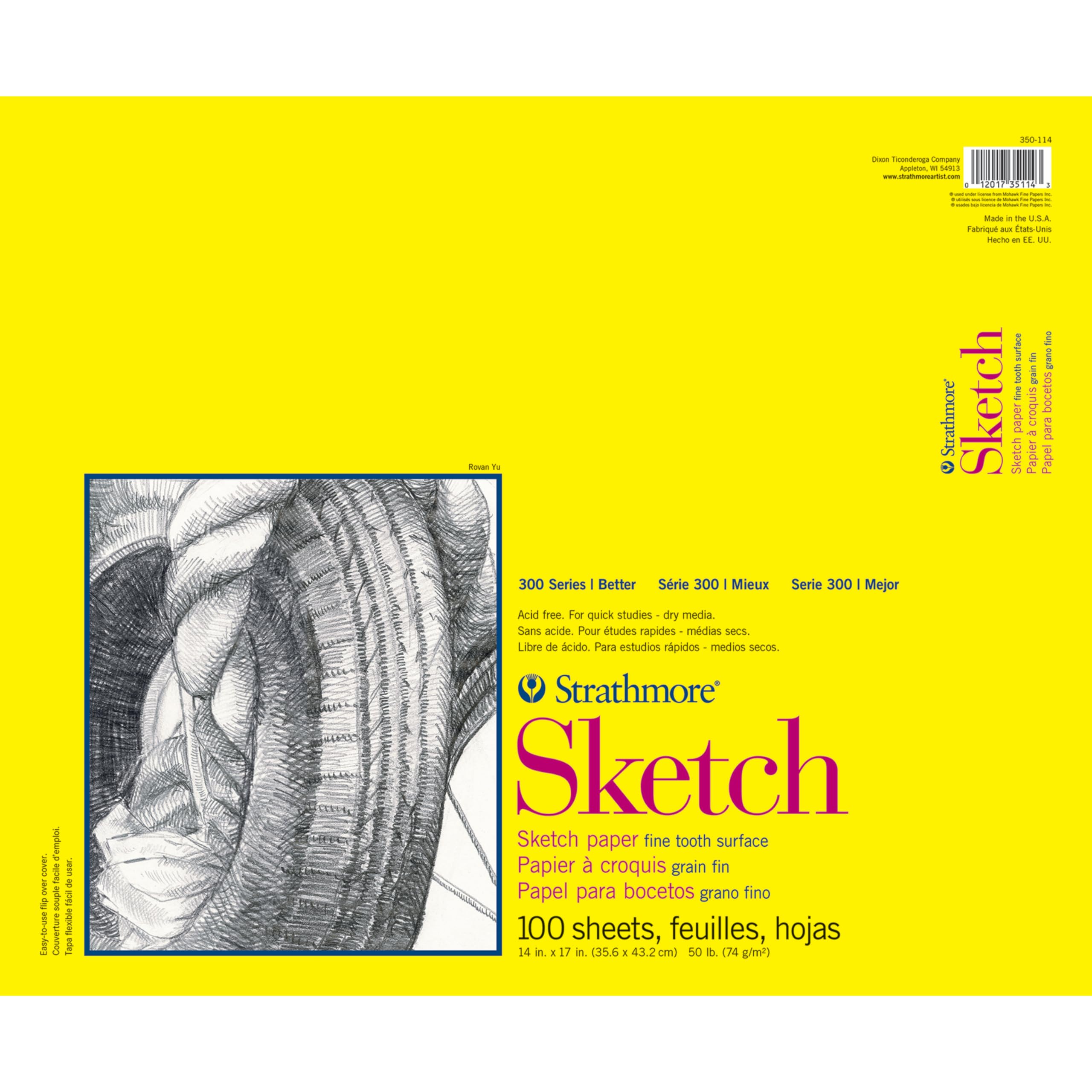 Strathmore 300 Series Sketch Pad, 14x17 inch, 100 Sheets, Glue Bound - Artist Sketchbook for Drawing, Illustration, Art Class Students