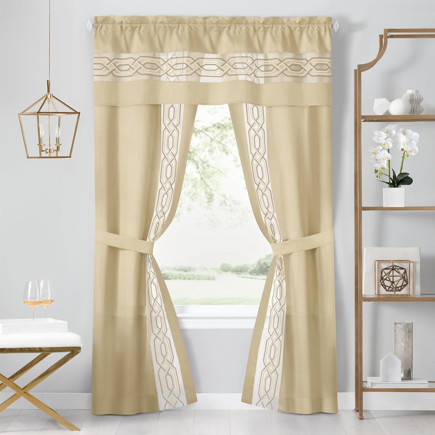 Achim PA5P84TN12 55 x 84 in. Paige Window Curtain Set Tan - 5 Piece