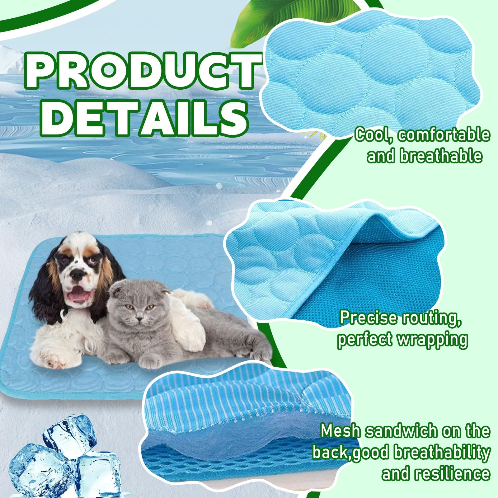 LONGCAO Tappetino Raffreddamento Cane Gatto 150 x 100 cm Gel Non Tossico Lavabile, Antiscivolo, Morbido, Comodità Tappetino Refrigerante Cane Gatto per Cucce, Divani, Pavimenti, Blu