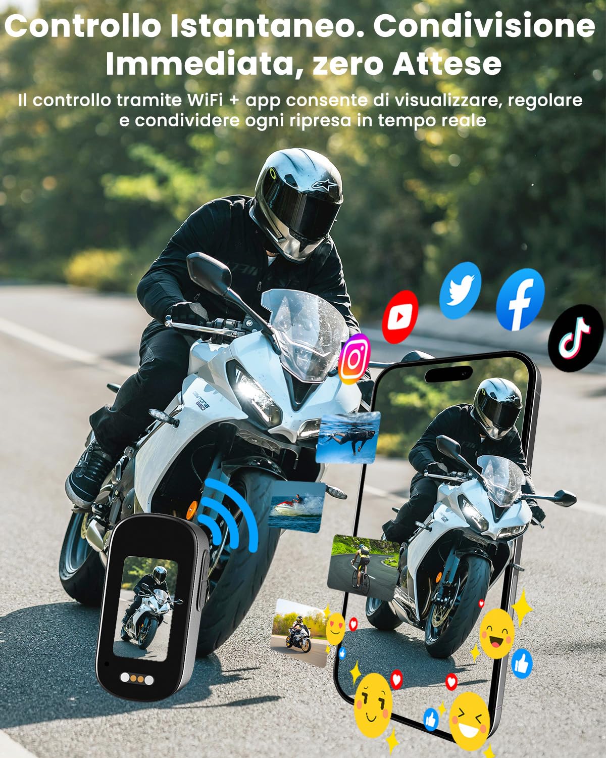 Action Cam, Body Cam 4K 64 GB, Mini Action Cam, Telecamera Moto con Batteria da 1200 mAh(240min), Mini Camera Impermeabile IP65, Compatta Telecamera per Moto Vlogging