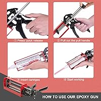 Vista 5 de Pistola epoxi de doble componente de 6.8 fl oz – Manual 1:1 y 2:1 aplicador adhesivo para epoxi, uretano, acrílico, pistola adhesiva de 2 partes