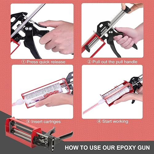 Miniatura 5 de Pistola epoxi de doble componente de 6.8 fl oz  Manual 11 y 21 aplicador adhesivo para epoxi, uretano, acrílico, pistola adhesiva de 2 partes de