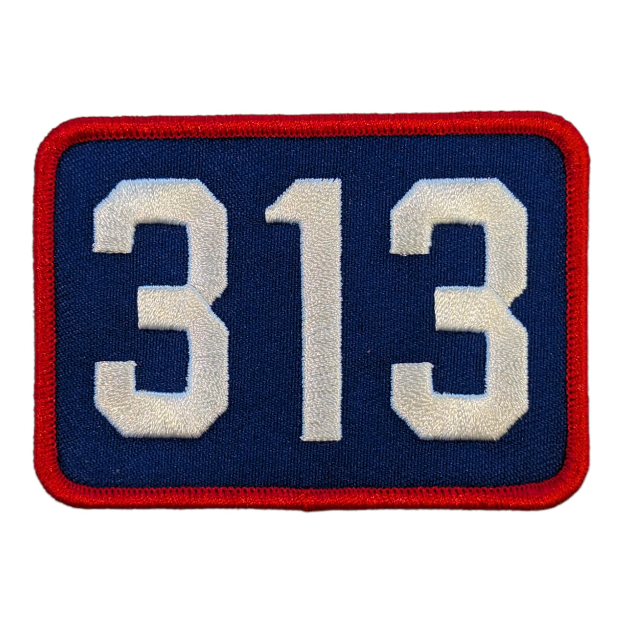 Detroit 313 Area Code Patch 3.5" x 2.5" Embroidered Heat Seal Backing (Red/White/Blue)