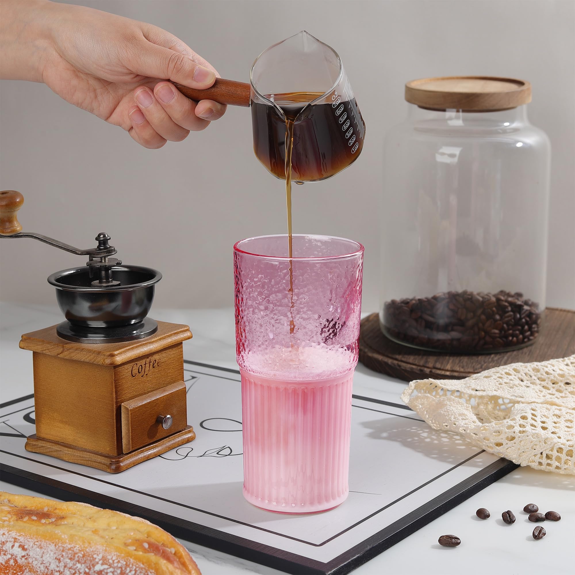 Bicchieri In Vetro Con Coperchio Ermetico E Cannuccia - 600ml, Set Da 2, Rigati, Per Cocktail E Smoothie