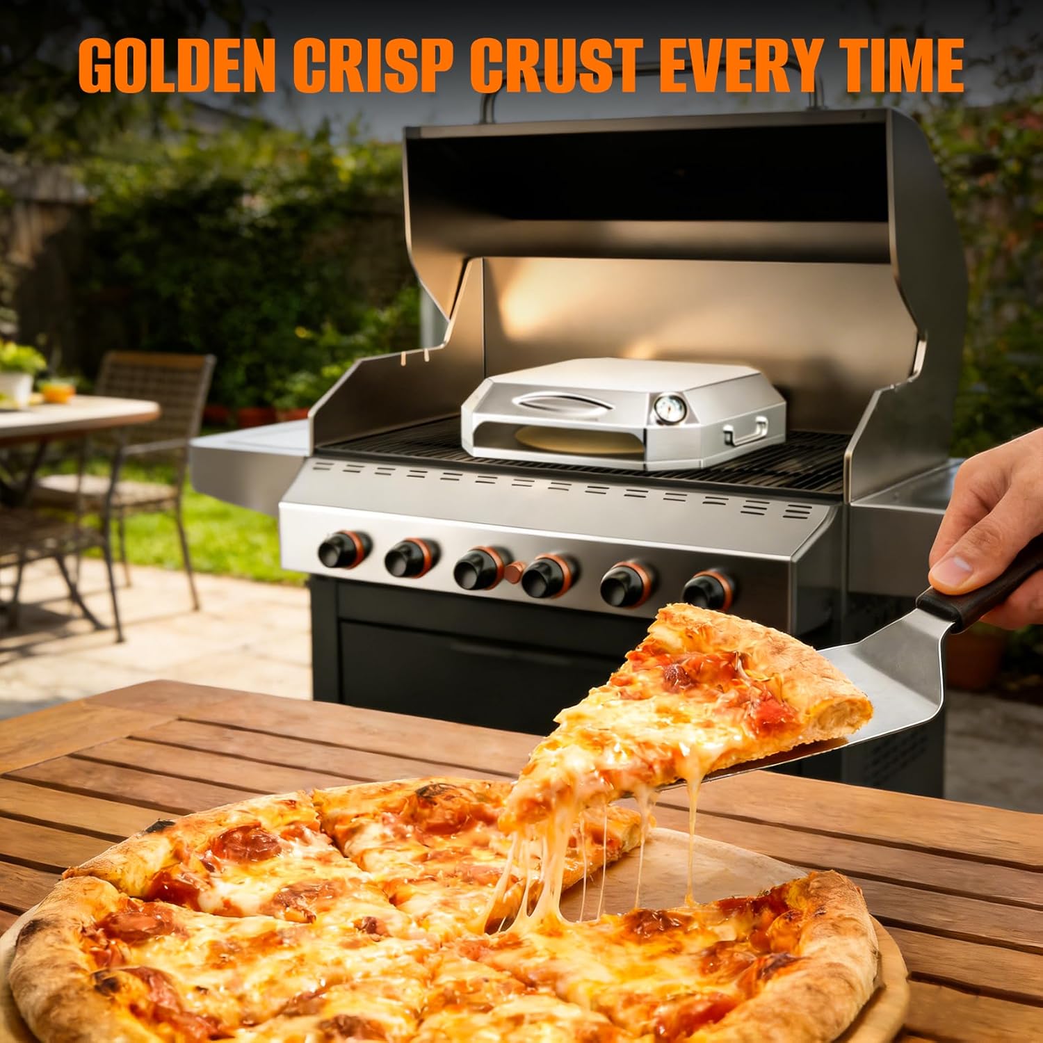 Onlyfire Stainless Steel Grill Top Pizza Oven Kit, Portable Pizza Maker for Gas Charcoal Pellet Grill, Flip-Open Lid, Includes Pizza Stone, Pizza Peel & Thermometer, Fits Weber Napoleon