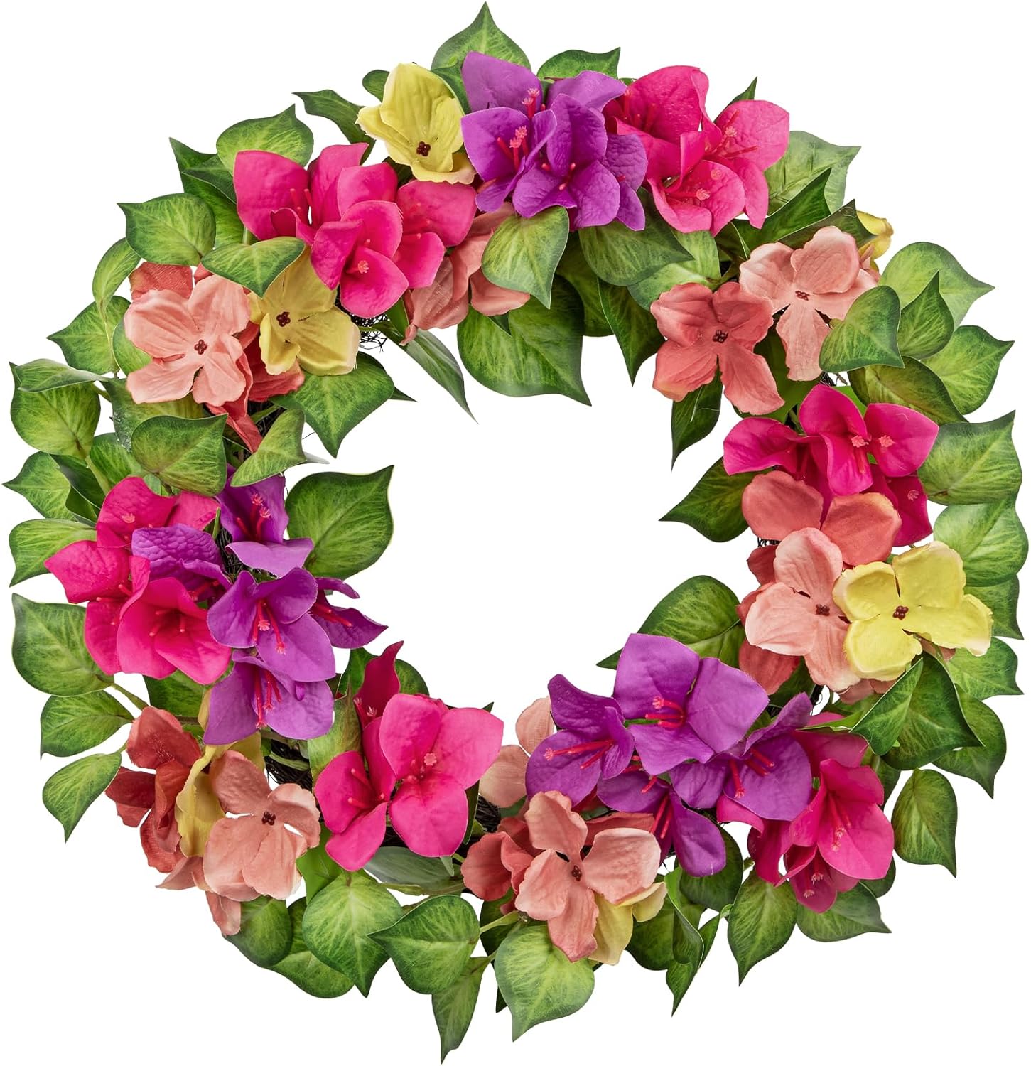 Briful Artificial Bougainvillea Wreath for Front Door, 16in Realistic Faux Floral Wreath Summer Spring Wreath for Wall Window Mantle Outdoor Porch Decor