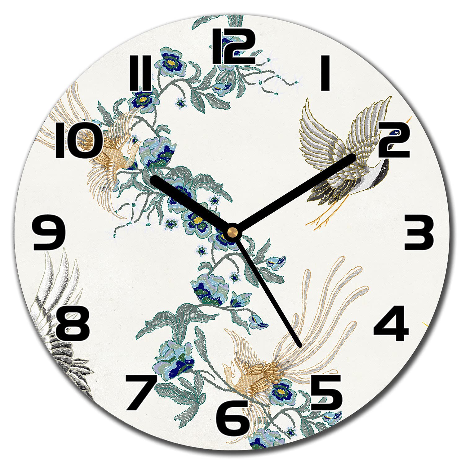 Horloge en verre de sécurité 30 cm pendule murale cuisine salon oiseaux fleurs