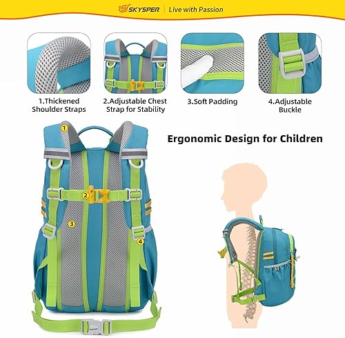Miniatura 5 de SKYSPER Mochila escolar para niños de 4 a 8 años, para viajes, clases, Cian, Pequeño, Viajes