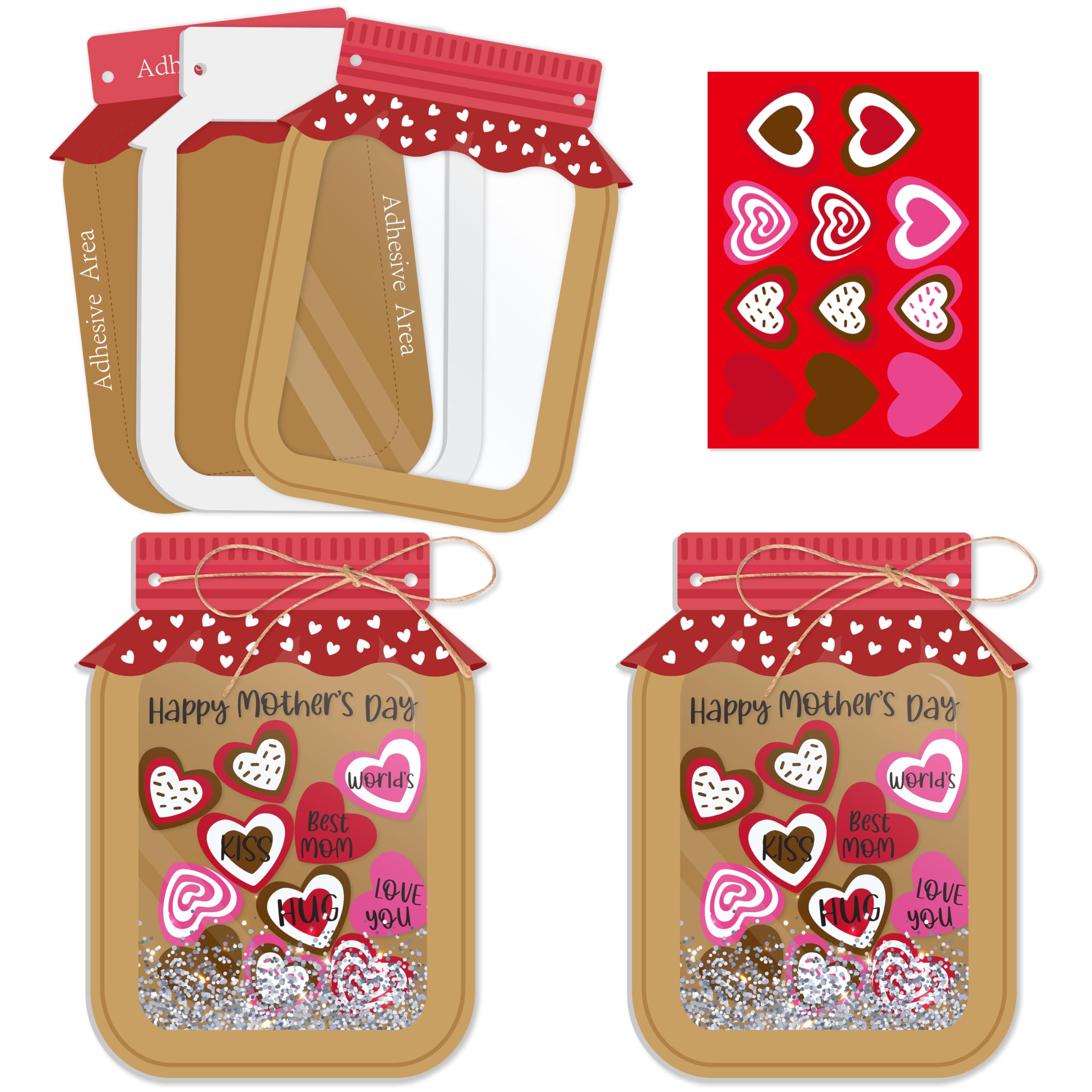WATINC Mother's Day Love Candy Jar Craft Kit, Make Your Own Mothers Day EVA Thankful Candy Mason Jar with Glitter Sequins Sugar Papers,Thank You Craft Supplies School Fun Activities for Kids (12Pcs)