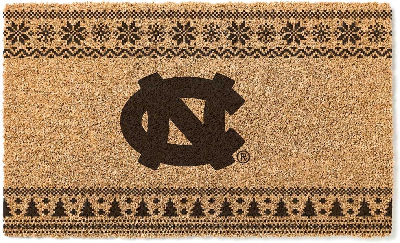 KH Sports Fan North Carolina Tar Heels Holiday Coir Doormat, 18x30 Inches, Tar Heels Outdoor Rug; Display Some Holiday Cheer with This Unique North Carolina Chapel Hill Tar Heels Doormat