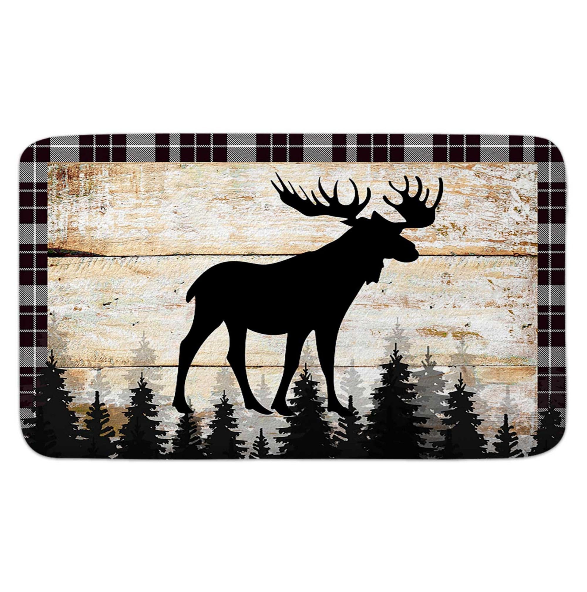 NYMB Rustic Cabin Bath Rug Set, Farmhouse Country Antique Moose Forest Vintage Wood Decor Non Slip Bath Mats Set,Hunting Camping Bath Rug Sets for Bathroom Bedroom Kitchen Outdoor Indoor, 17x29