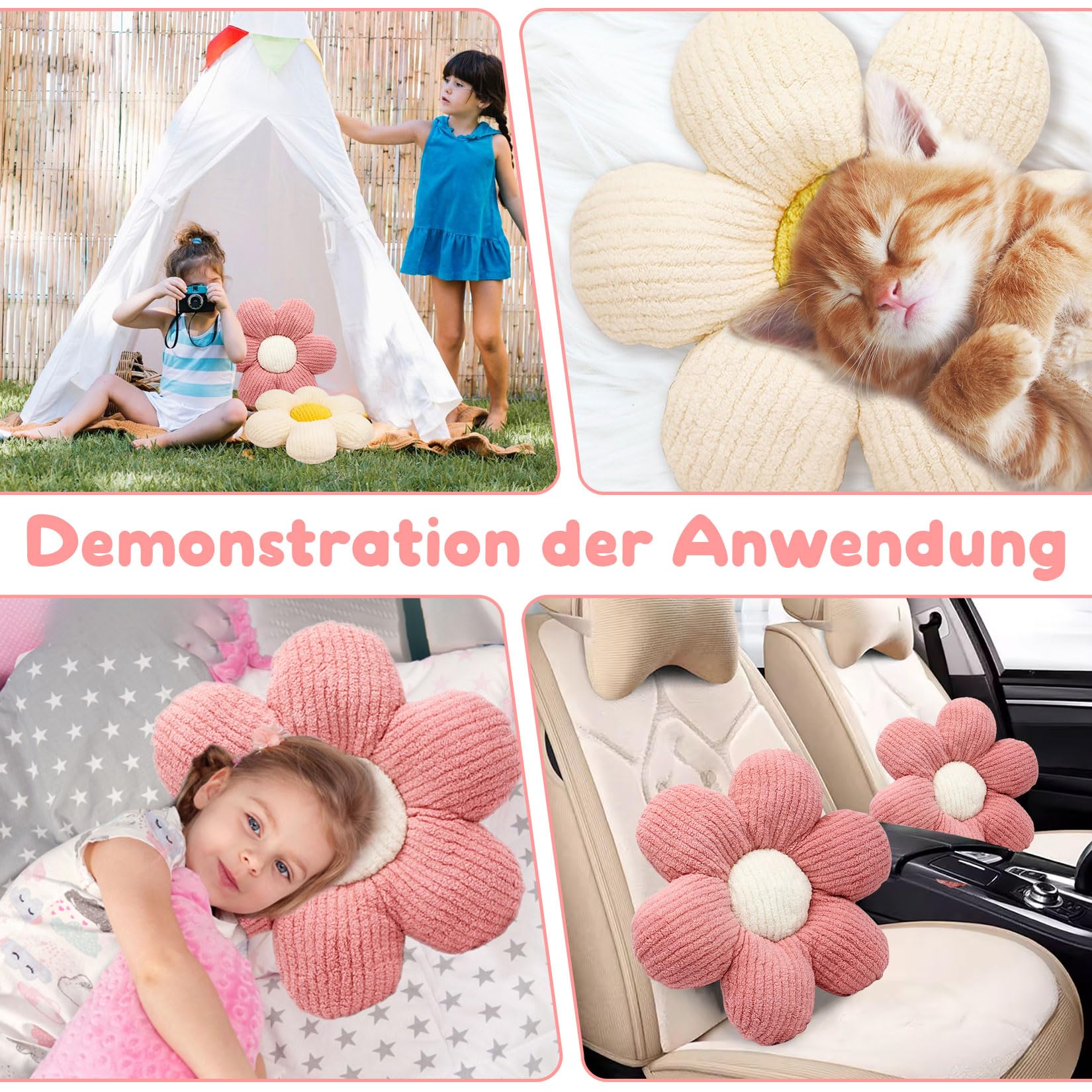 Idota 2 Stück Blumenkissen, 40 x 40 cm Kissen Blumen Niedliche Dekor Kissen Kinderzimmer Tatami Blumenförmiges Blumensitzkissen Plüsch Bodenkissen Weiches Blütenblattkissen für Auto Bett Sofa Boden