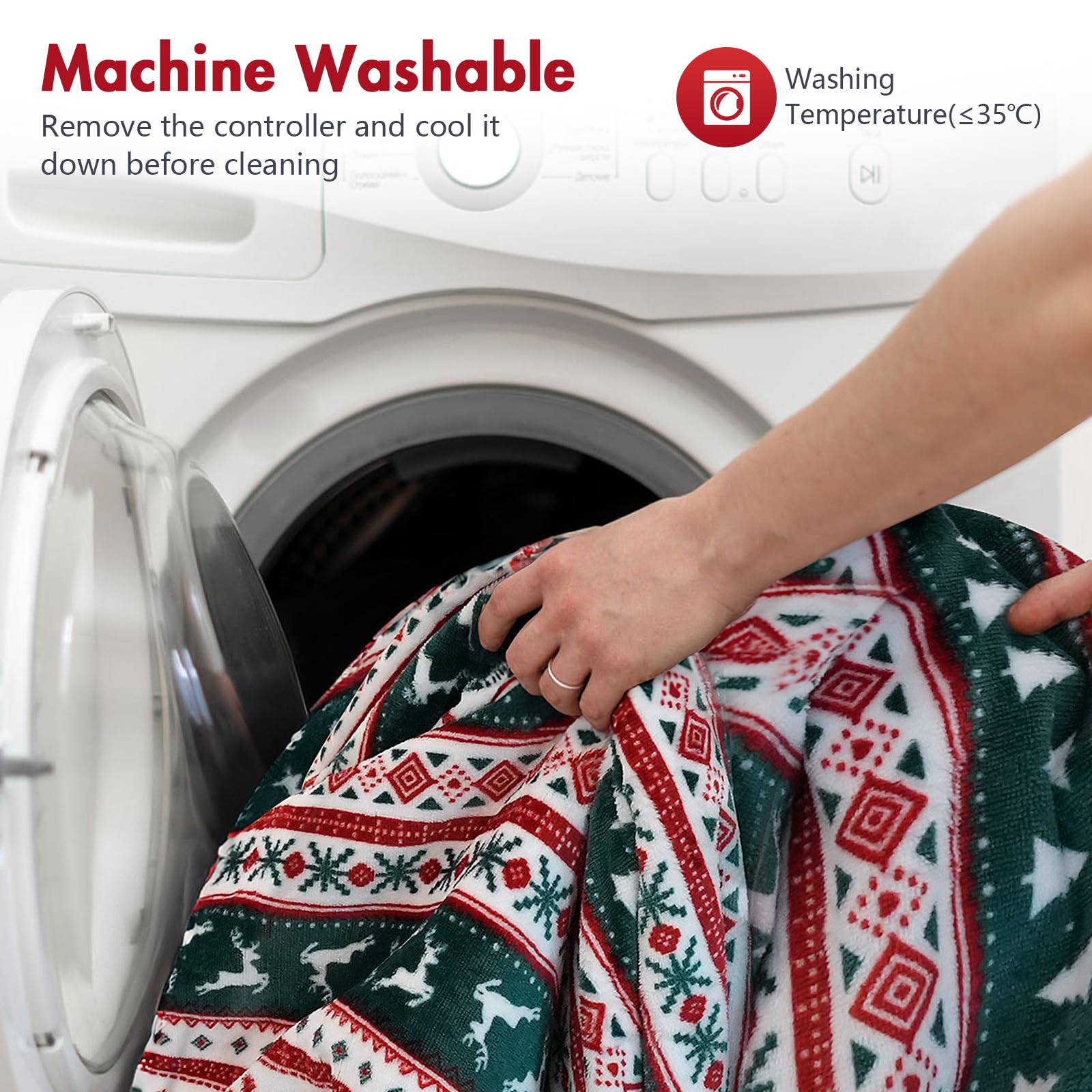 PRANITE Manta Eléctrica - Manta Termica de Flanela Sherpa con 6 Ajustes de Calor, Apagado Automático 10 Horas, Lavable a Máquina, Gris (Rojo, 130 x 180 cm)