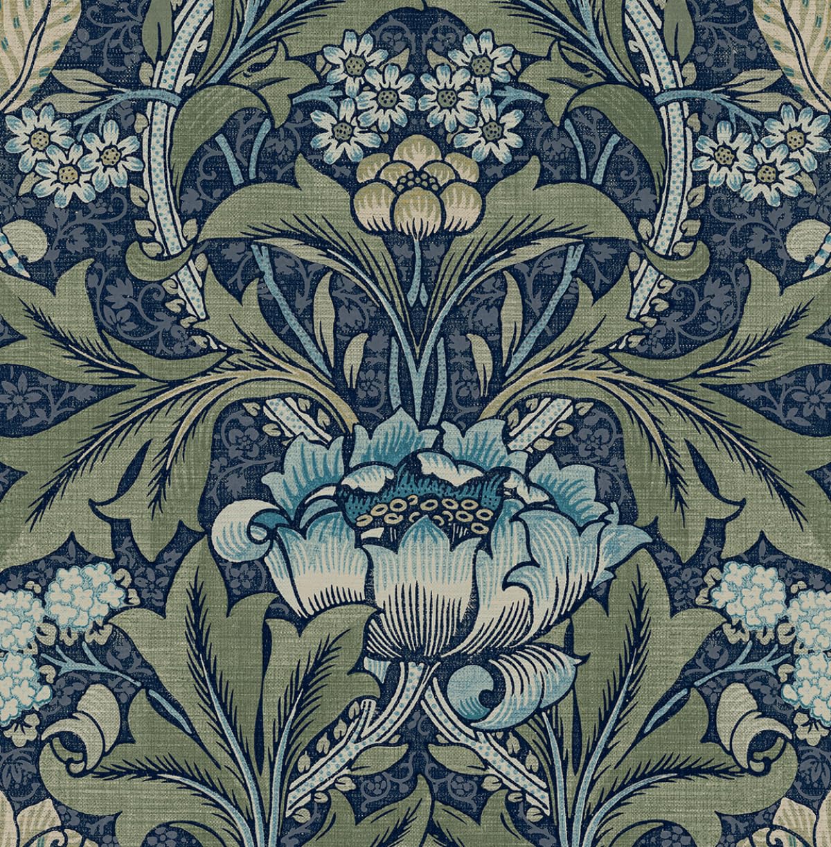 Acanthus Floral Vintage Prepasted Wallpaper (Denim & Sage) - Amazon.com