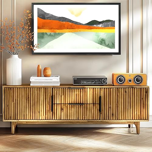 Bosk - Soporte de TV de madera de acacia estriada de 54 pulgadas para televisores de hasta 60 pulgadas, consola multimedia moderna de mediados de