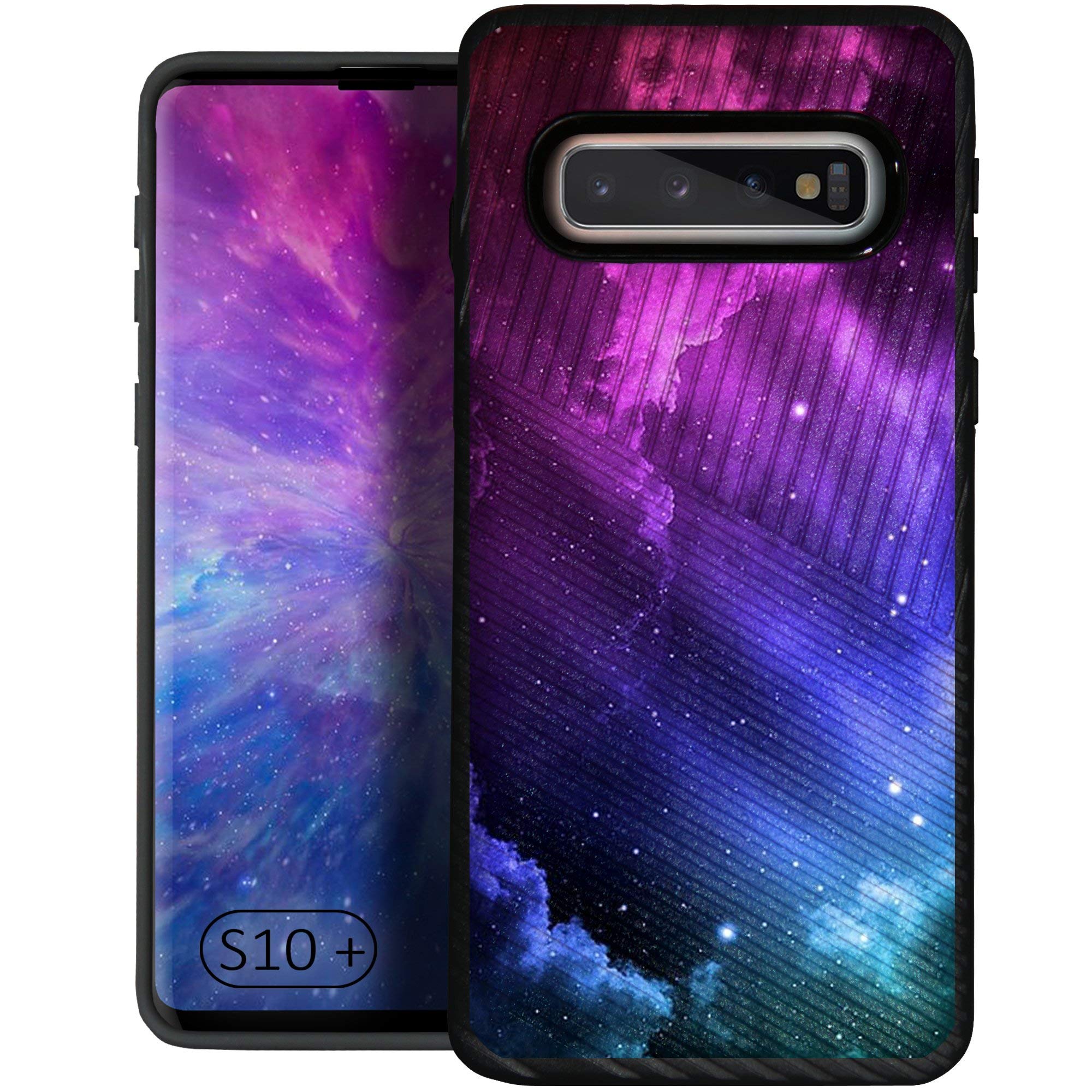CasesOnDeck Case for Samsung Galaxy S10+ / Galaxy S10 Plus (2019) - Slim Fitted Hybrid Fusion Embossed Dual Layer Cover (Purple Galaxy)