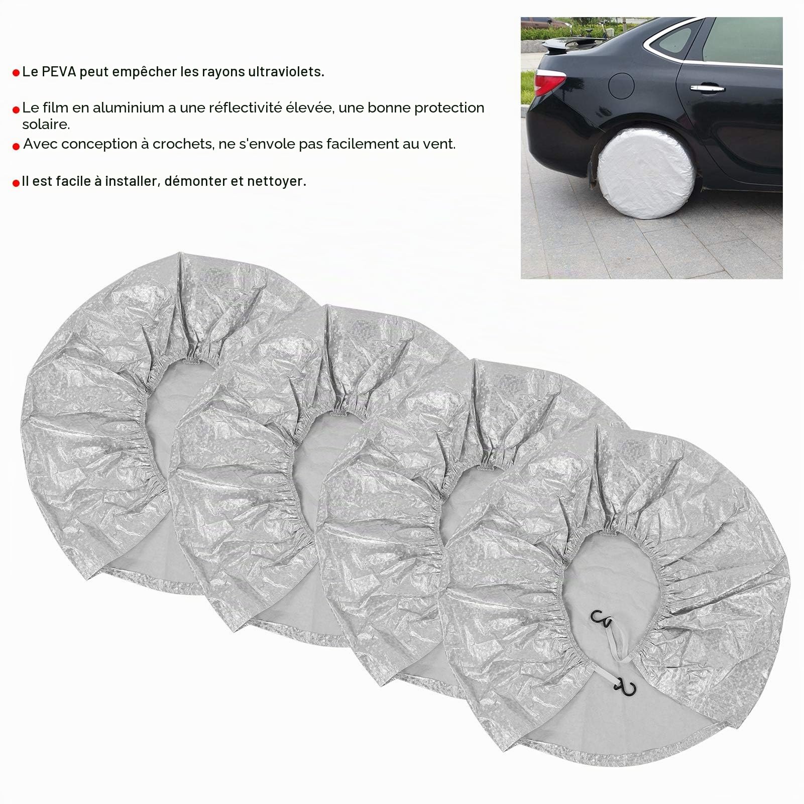 Couvre-pneus,4pcs Manchon de Pneu Roue imperméable Film en Aluminium PEVA Anti- Protection Solaire Couverture de Protecteur de Rechange Voiture Camion SUV Camping-Car