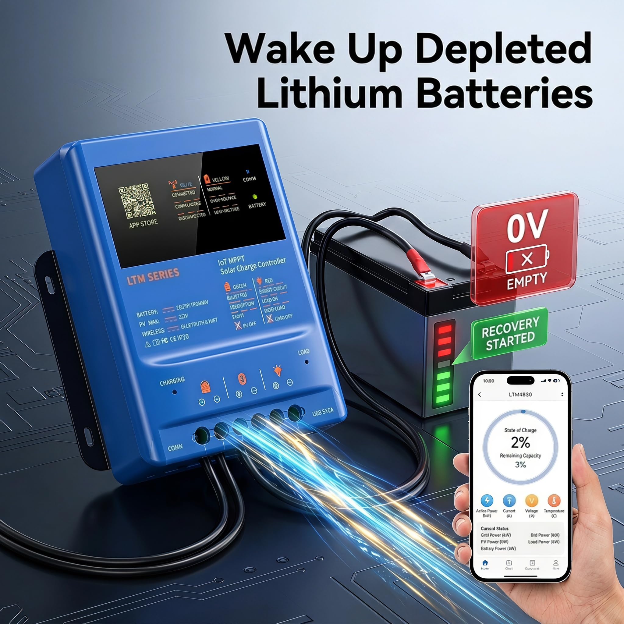 MPPT Régulateur de charge solaire 30 A 12 V 24 V 36 V 48 V 120 V PV avec application WiFi Bluetooth – Contrôleur de charge solaire intelligent pour camping-car, caravane LiFePO4 AGM hors réseau