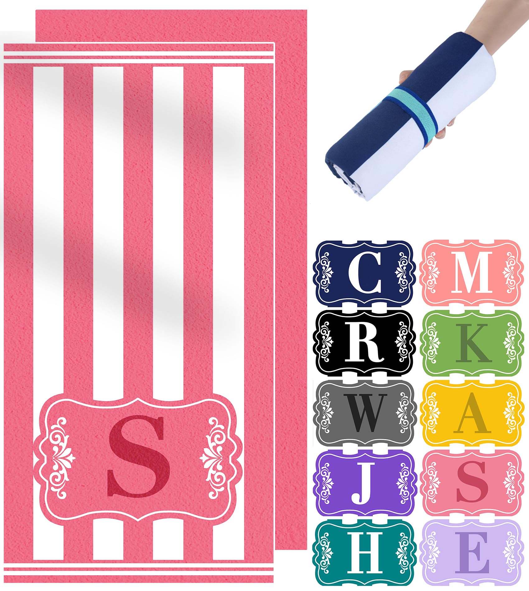 Oversized Microfiber Monogrammed Beach Towels Vacation Essentials Blanket Pool Towel Personalized Custom Customized Sand Free Quick Dry Compact Foldable Double Sided Printed Women