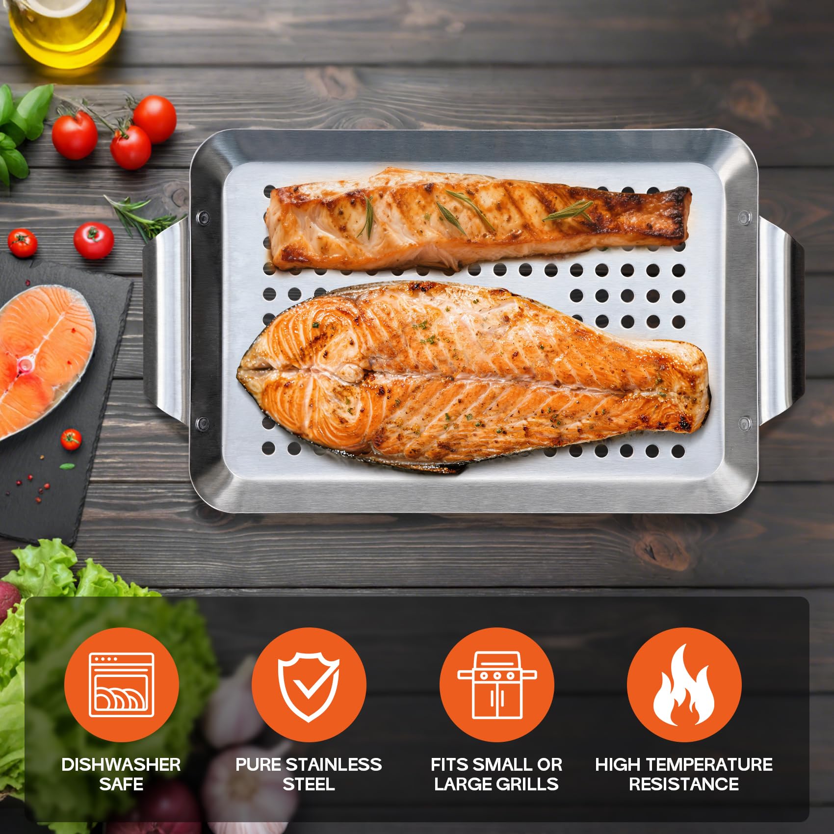 Onlyfire 3-pak prostokątnych koszy grillowych, kosze na warzywa ze stali nierdzewnej, mini zestaw koszy do grillowania, patelnia do grilla na świeżym powietrzu