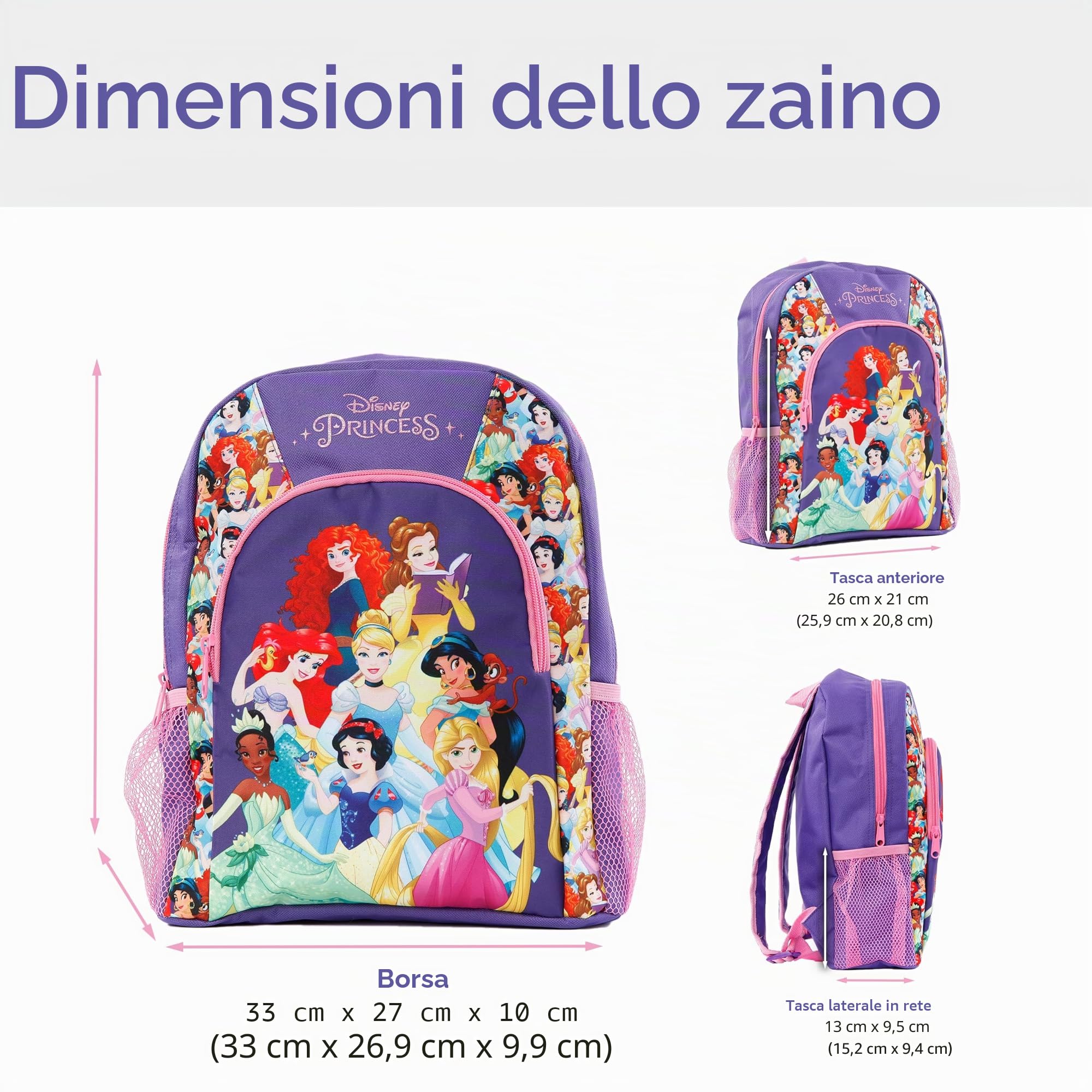 Disney Princess Zainetto Ragazza | Borsa Principessa | Zaino Scuola Bambina