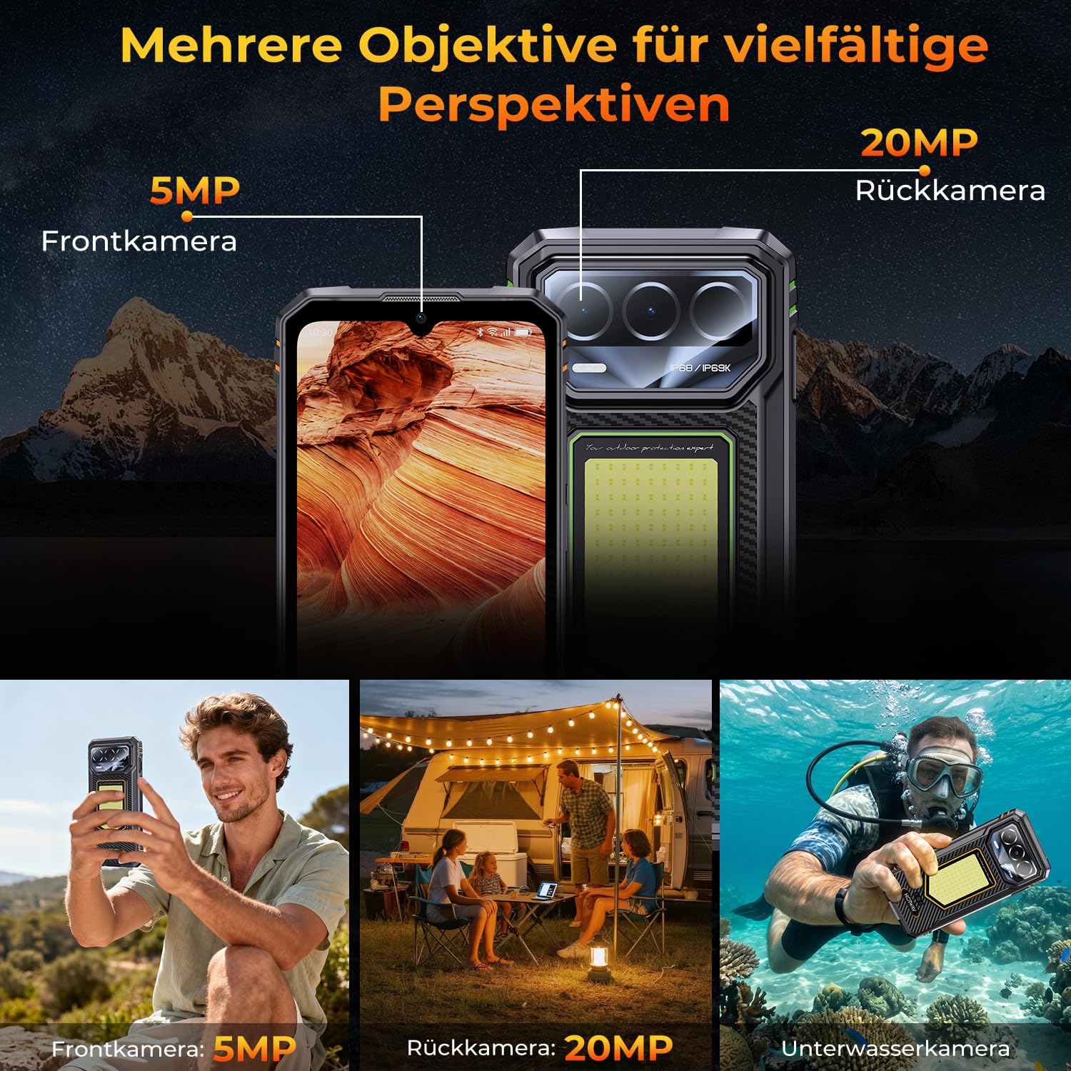 HOTWAV T8 Outdoor Handy 2026 Android 16 12GB+64GB/2TB, 6200mAh, 6.75" 120Hz | Outdoor Smartphone Ohne Vertrag 20W Quick-Charge, 20MP+5MP, Gemini AI, NFC/Fingerprint/Face ID/Wasserdicht/Dual SIM/GPS/OTG