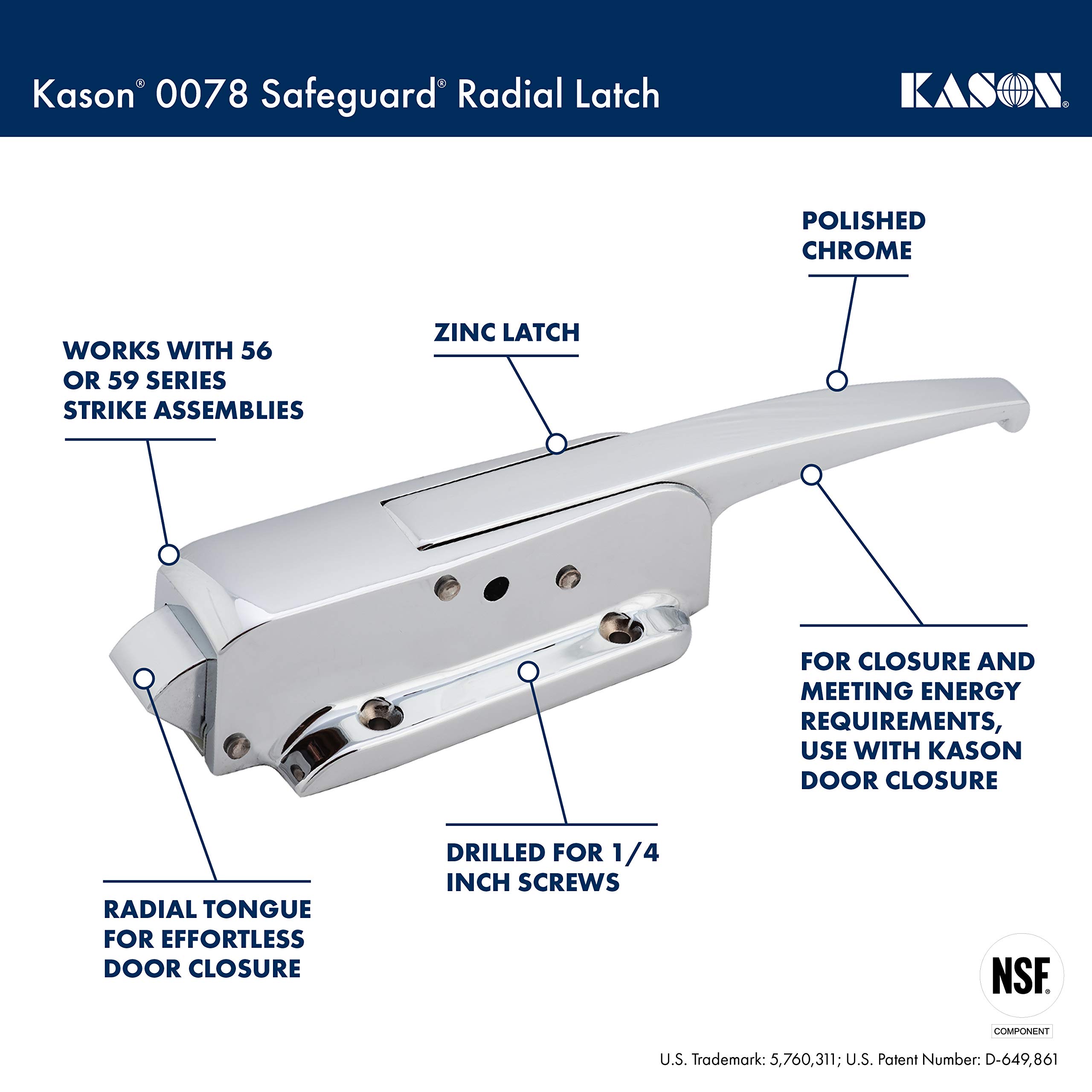 Kason 0078 Safeguard Radial Latch, Locking Non-Cylinder