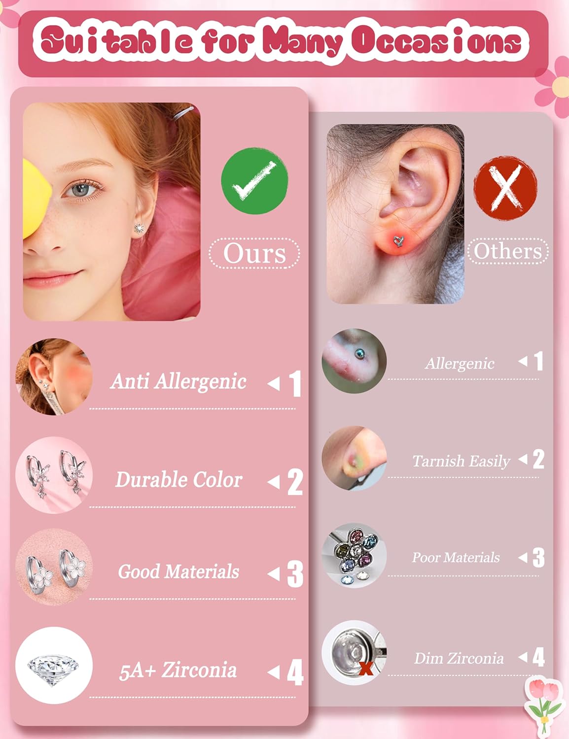 ORAZIO Hypoallergenic Earrings for Girls Women Kids Surgical Stainless Steel Screw Back Bow Heart Flower Stud Hoop Toddler Kids Earrings for Girls Sensitive Ears Over 4 Years Old - Image 7