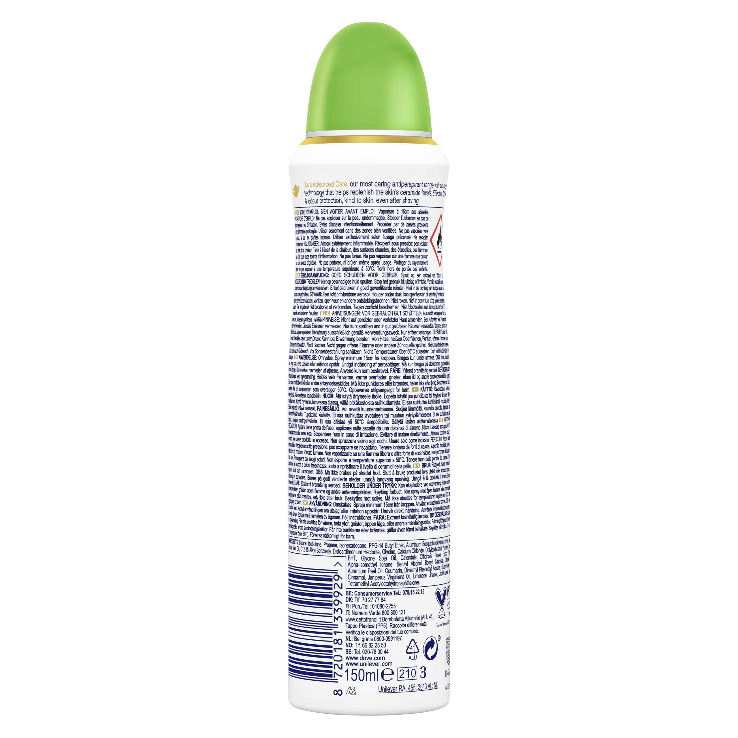Dove Advanced Care Go Fresh Deodorant Spray Gurke und Grüner Tee, mit feuchtigkeitsspendender und hautfreundlicher Formel, ohne Alkohol, trockene Haut bis zu 72 Stunden, Deodorant für Damen und