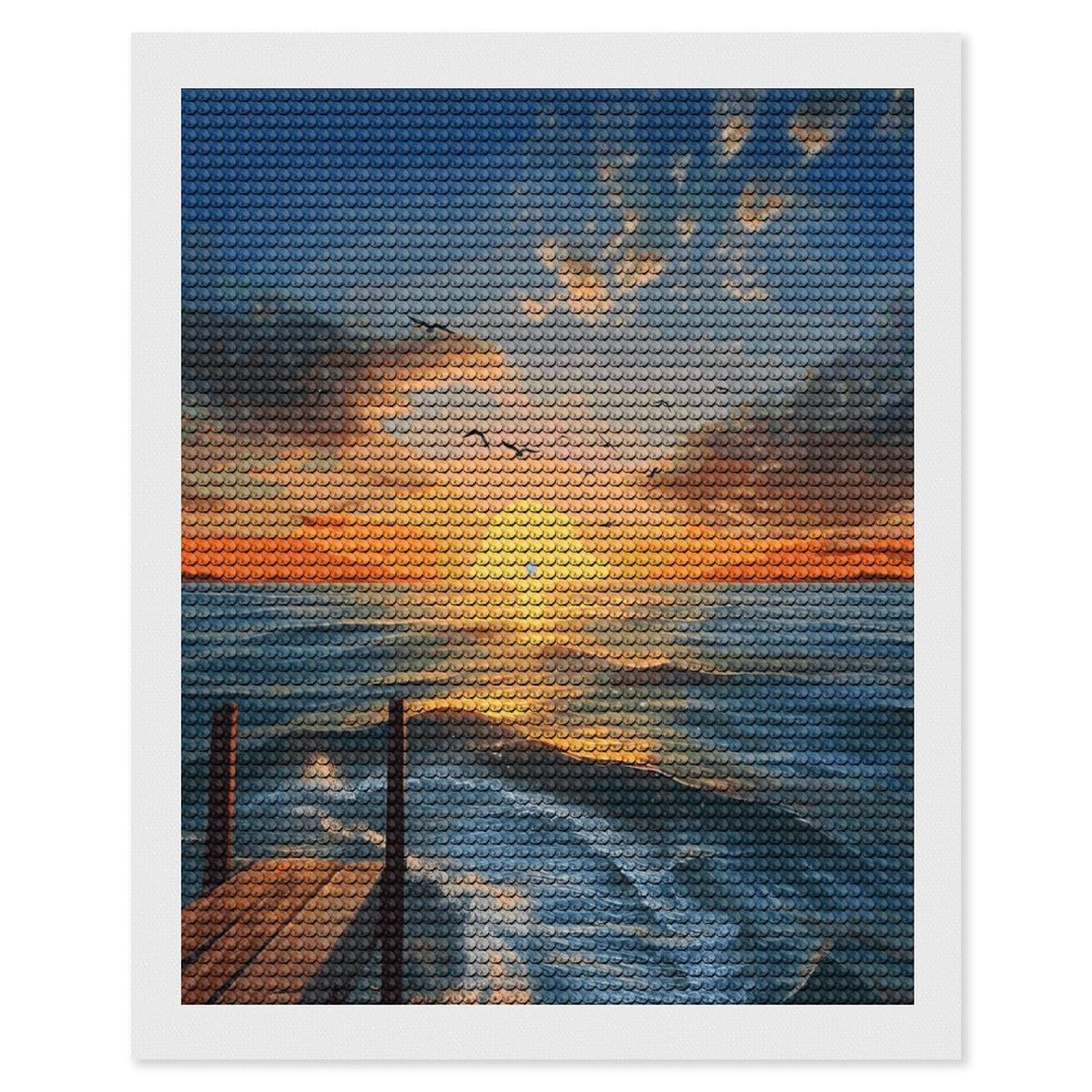 LDGSUPH Sunset Sea Diamond Painting Kits for Adults Paint with Diamond Pictures Art DIY Full Drill Diamond Dots Painting Personalized Diamond Photo for Home Wall Decor Gift 16"x20"