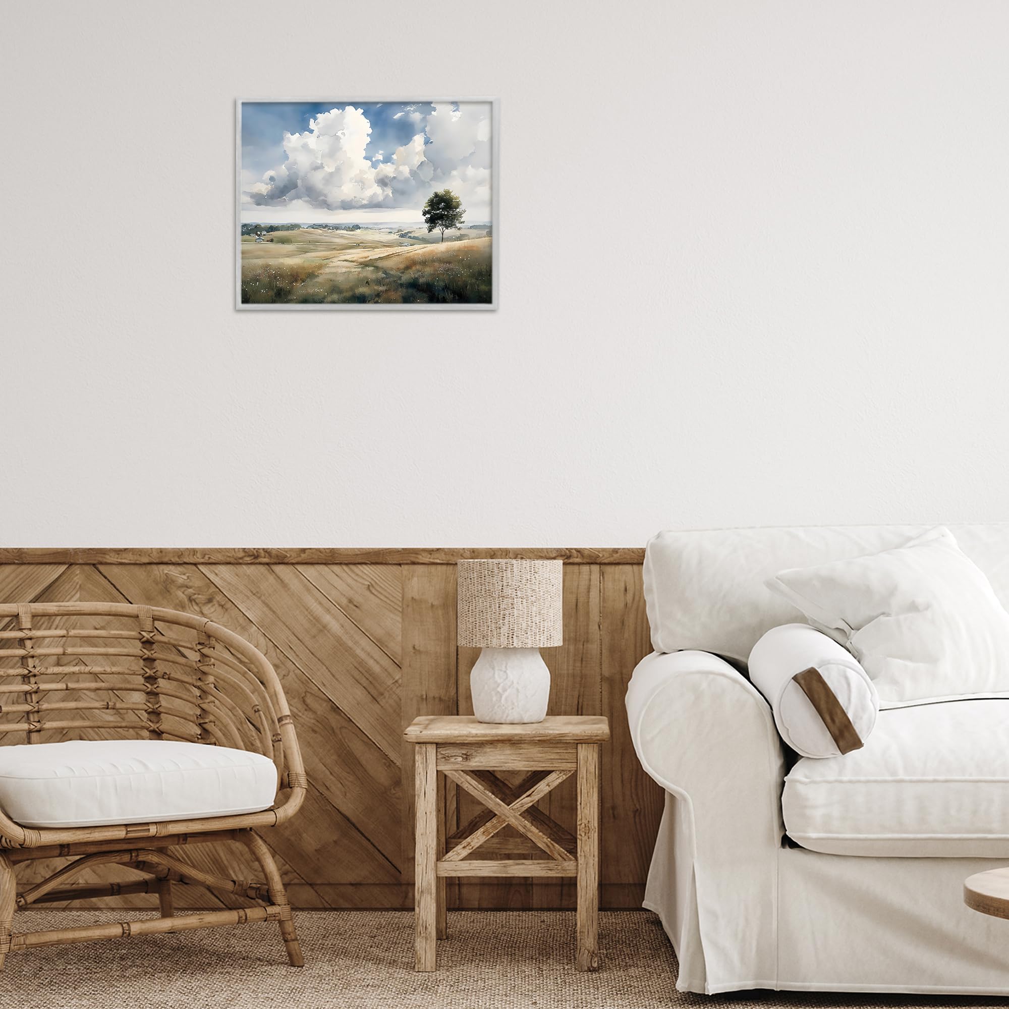 Serene Countryside Hills with Tree, impresión en giclée enmarcada de 11 x